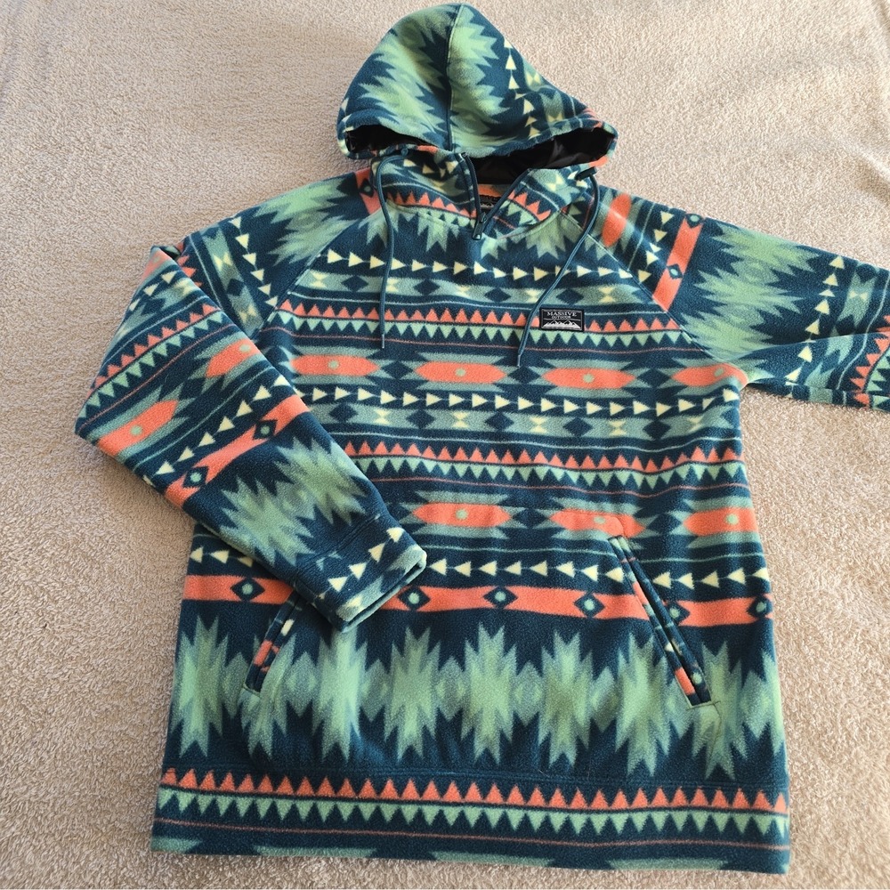 Massive Outdoor Pullover Fleece Hoodie Aztec-inspired Pattern Colorful Men's L
